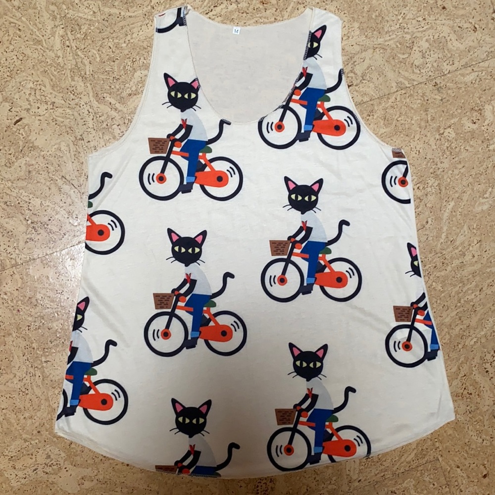 NEW SM Warehouse cream tank top with black cats on bikes design size M